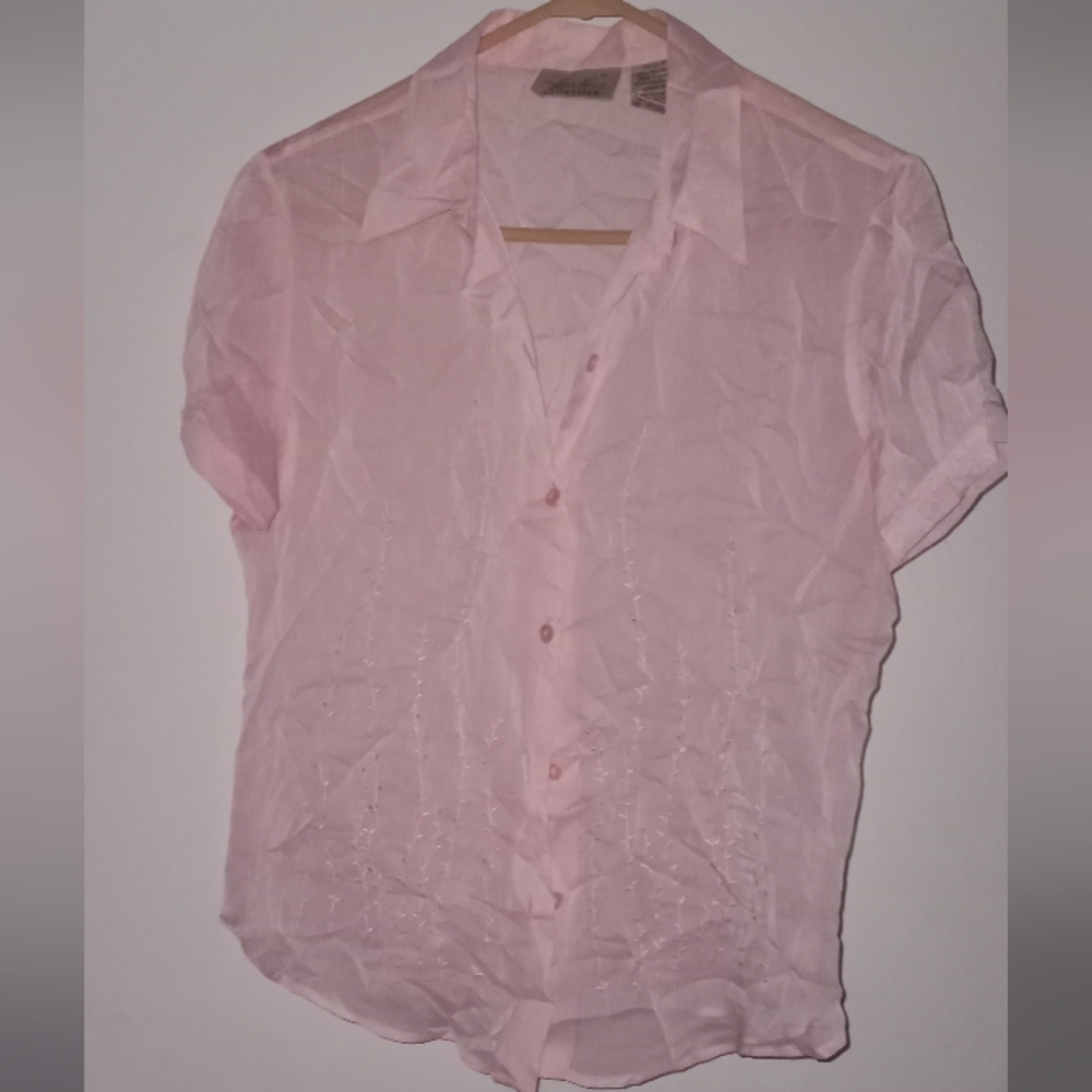 Kathie Lee Collection Women Sheer Top Button Down Shirt Pink Color Size: M